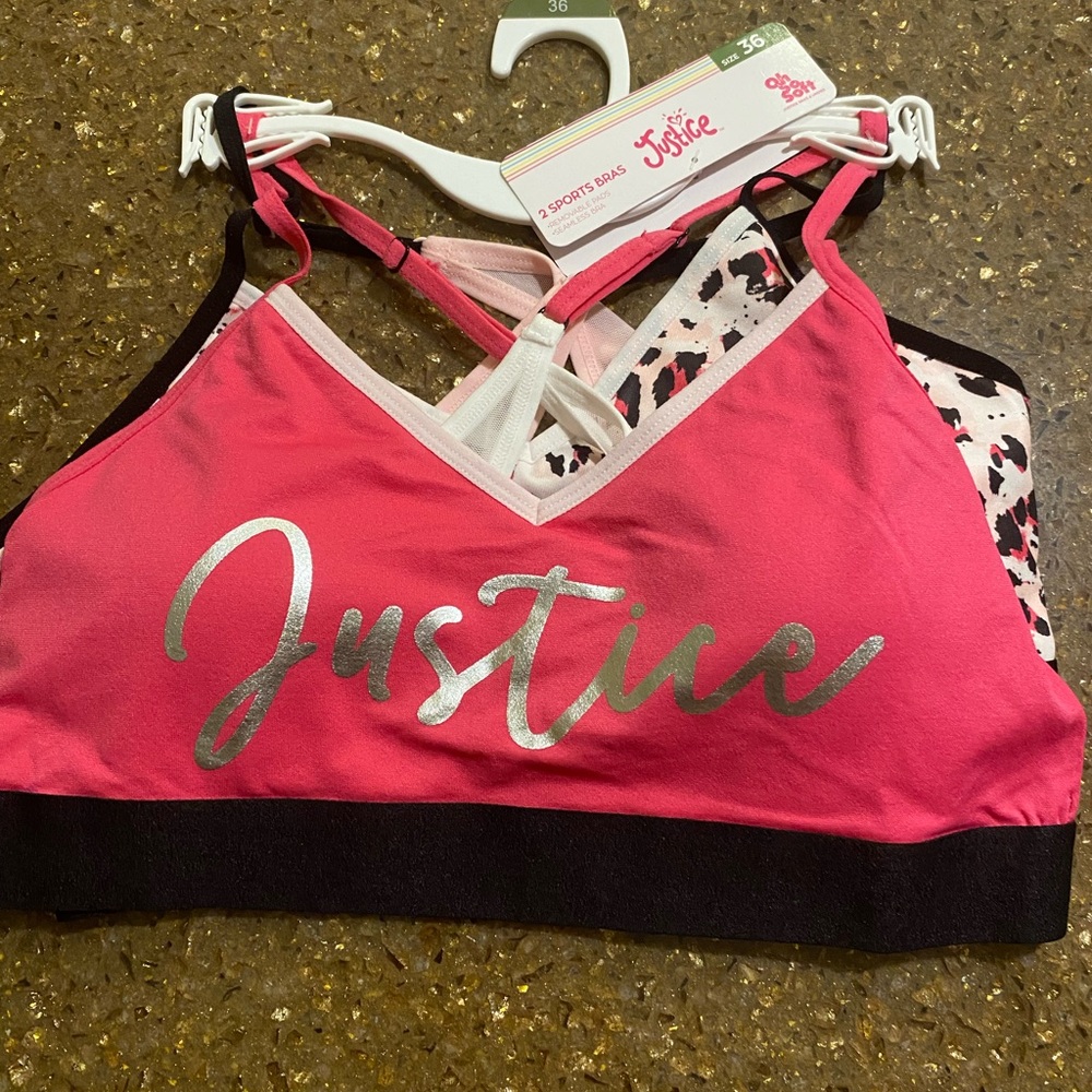 Justice Pink Sports Bra with Black and White Accents